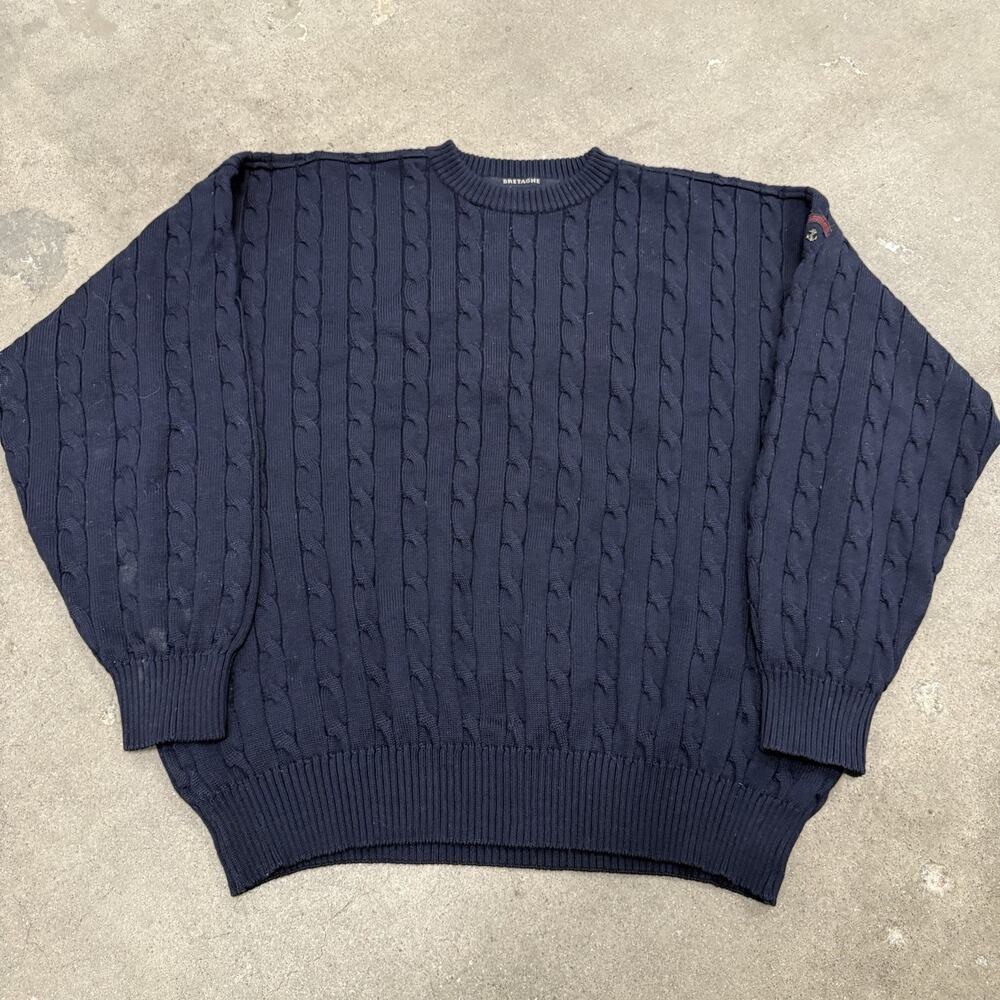 PAUL & SHARK Yachting Cool Touch Bretagne Wool Cable Knit Sweater Men's XL Navy